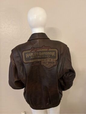 VNTG Harley-Davidson Legendary High Roller Brown Leather Bomber Varsity Jacket L